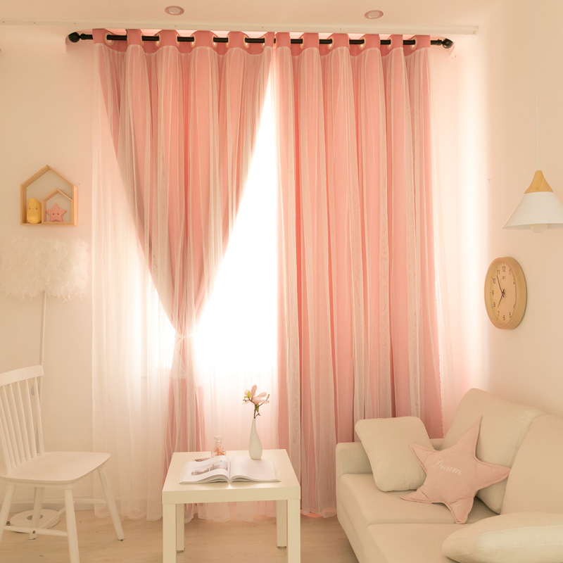 Moodne hele luksuslik pimendav kardin küberpopulaarne TikToki printsessi stiilis tüdrukute magamistoa elutoa kahekordse pitsilise marli kardin Põhjamaade stiilis