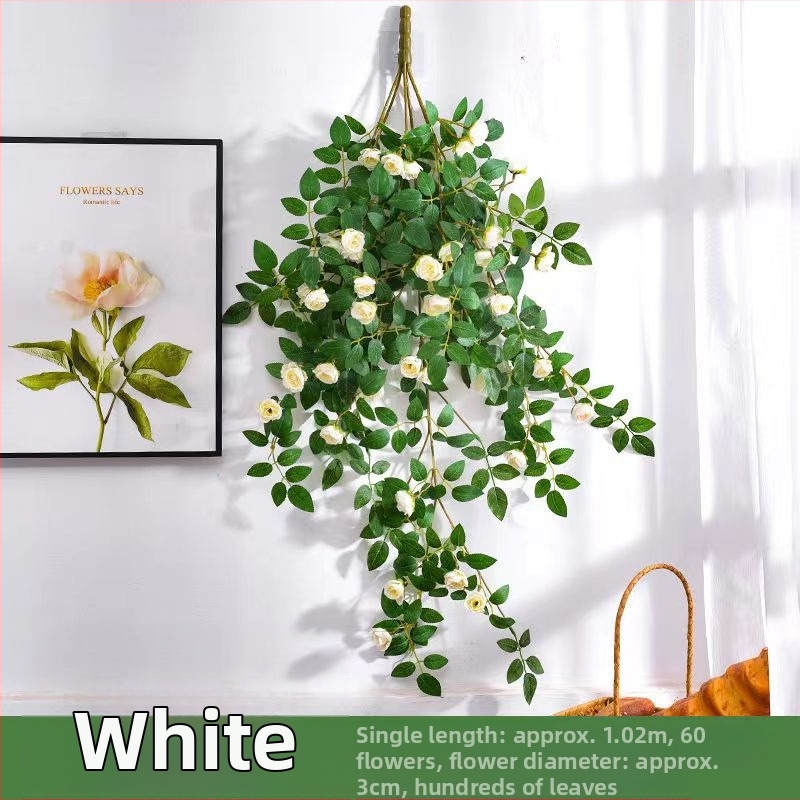 Симулация на розова лоза, пластмасова фалшива цвете, розово цвете, окачване на стена от лоза, вътрешна декорация на таван, екраниране на едро