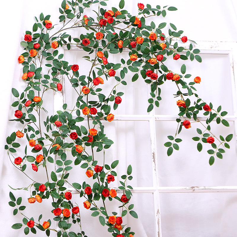 Simulācijas rožu vīnogulājs plastmasas viltus zieds rožu zieds sienas karājas vīnogulāja sienas iekštelpu griestu dekorēšana ekranēšana vairumtirdzniecība