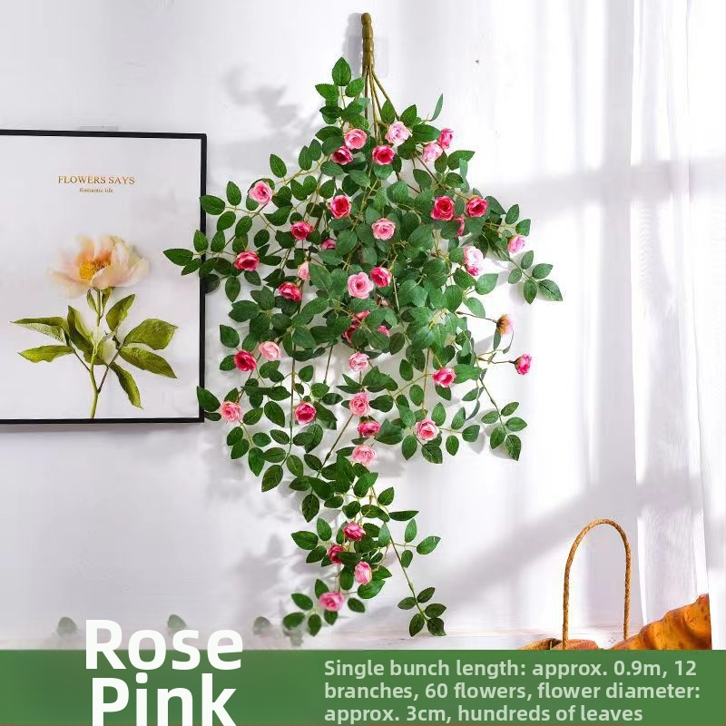 Simulācijas rožu vīnogulājs plastmasas viltus zieds rožu zieds sienas karājas vīnogulāja sienas iekštelpu griestu dekorēšana ekranēšana vairumtirdzniecība