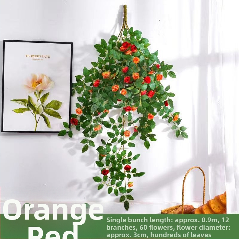 Simulācijas rožu vīnogulājs plastmasas viltus zieds rožu zieds sienas karājas vīnogulāja sienas iekštelpu griestu dekorēšana ekranēšana vairumtirdzniecība