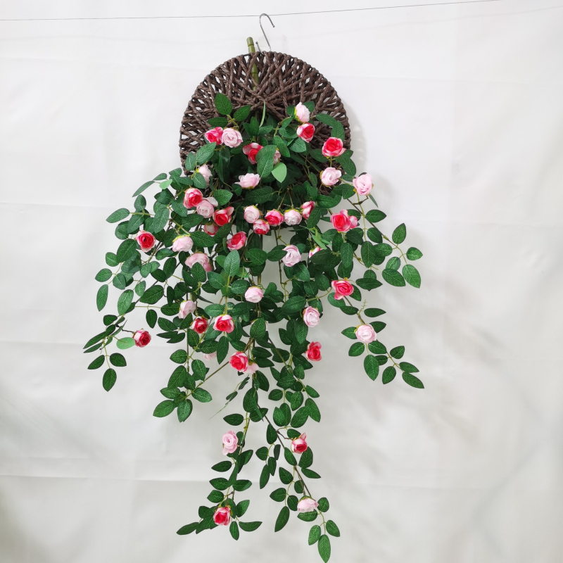 Simulācijas rožu vīnogulājs plastmasas viltus zieds rožu zieds sienas karājas vīnogulāja sienas iekštelpu griestu dekorēšana ekranēšana vairumtirdzniecība