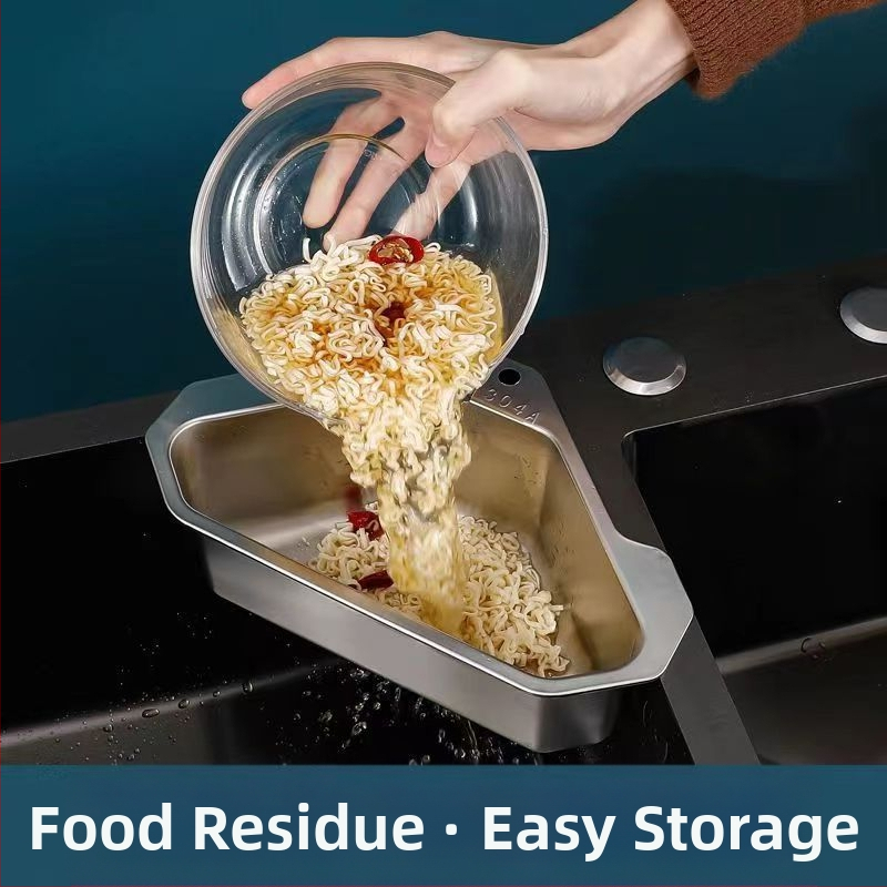 Virtuvės kriauklės nusausinimo krepšelis, 304 nerūdijančio plieno, neperforuojamas, trikampis, daržovių laikymo stovas, baseino likučių filtras