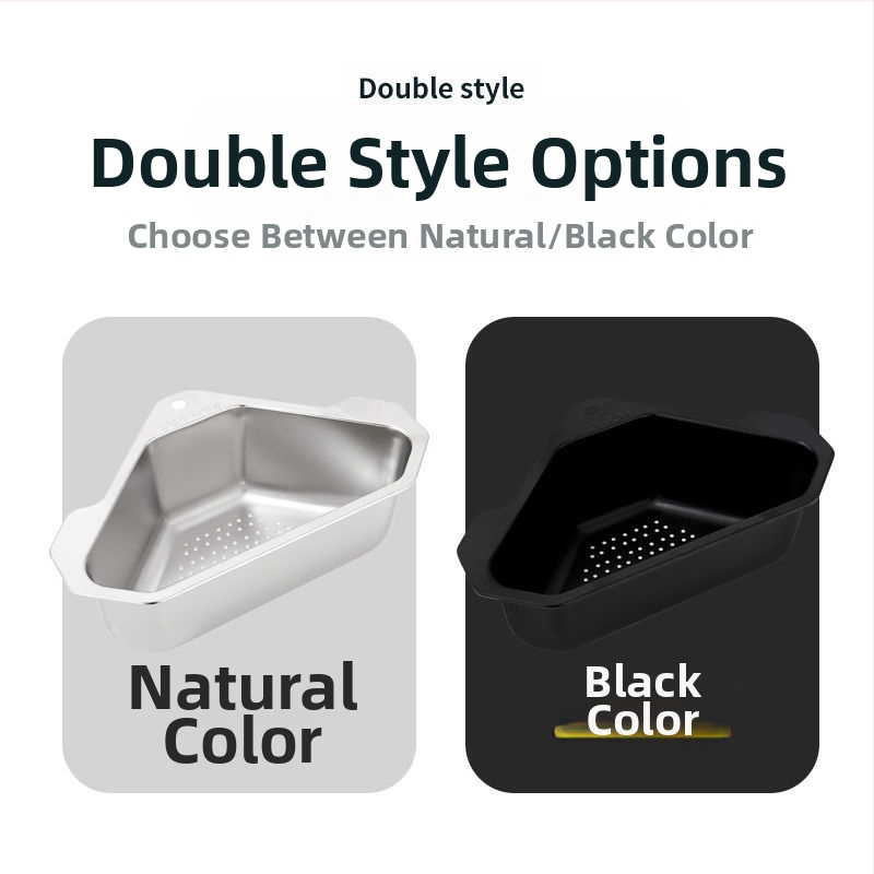 Virtuvės kriauklės nusausinimo krepšelis, 304 nerūdijančio plieno, neperforuojamas, trikampis, daržovių laikymo stovas, baseino likučių filtras