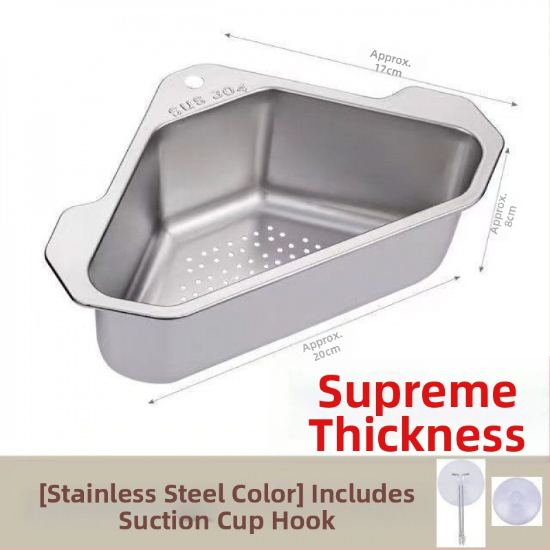 Virtuvės kriauklės nusausinimo krepšelis, 304 nerūdijančio plieno, neperforuojamas, trikampis, daržovių laikymo stovas, baseino likučių filtras