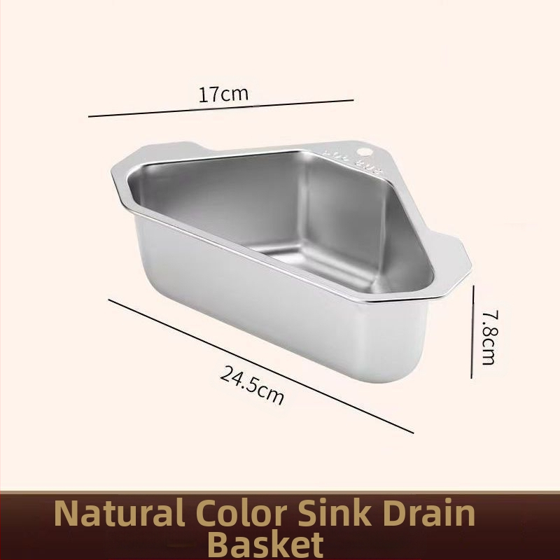 Virtuvės kriauklės nusausinimo krepšelis, 304 nerūdijančio plieno, neperforuojamas, trikampis, daržovių laikymo stovas, baseino likučių filtras