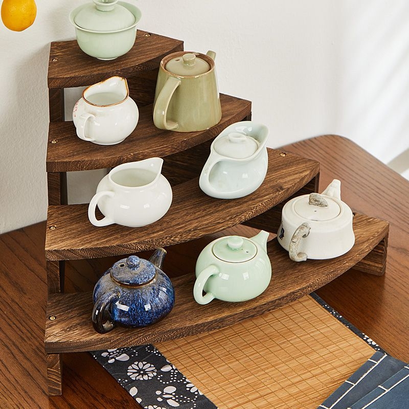 Medžio masyvo kopėčių rankų darbo papuošalų demonstravimo stovas, darbalaukio arbatos laikymo stovas, arbatinukų laikymo stovas, arbatos rinkinys