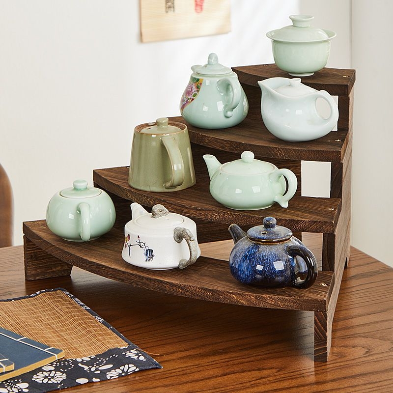 Medžio masyvo kopėčių rankų darbo papuošalų demonstravimo stovas, darbalaukio arbatos laikymo stovas, arbatinukų laikymo stovas, arbatos rinkinys