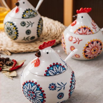 Βάζο καρυκευμάτων οικιακής χρήσης, δημιουργικό κεραμικό κουτί καρυκευμάτων με καπάκι, βάζο αλατιού, βάζο τσίλι-πιπεριού, ανθεκτικό στην υγρασία, μεγάλης χωρητικότητας