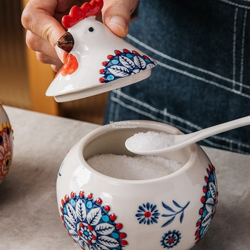 Βάζο καρυκευμάτων οικιακής χρήσης, δημιουργικό κεραμικό κουτί καρυκευμάτων με καπάκι, βάζο αλατιού, βάζο τσίλι-πιπεριού, ανθεκτικό στην υγρασία, μεγάλης χωρητικότητας