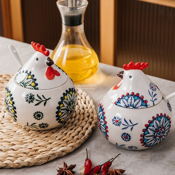 Βάζο καρυκευμάτων οικιακής χρήσης, δημιουργικό κεραμικό κουτί καρυκευμάτων με καπάκι, βάζο αλατιού, βάζο τσίλι-πιπεριού, ανθεκτικό στην υγρασία, μεγάλης χωρητικότητας