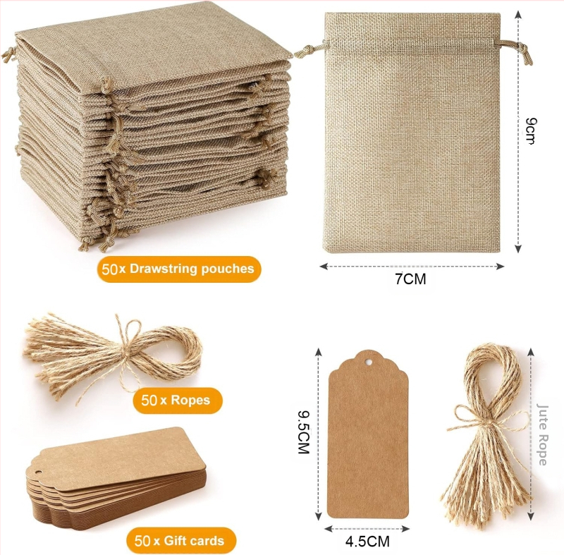 Pulmapeo kinkekott, isetehtud silt, kanepiköiest linasest kimbust taskuga, 25 ülikonnapruuni linasest kotiga, risti äärega