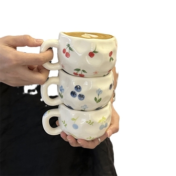 Korea stiilis käsitsi maalitud lilleline käsitsi valmistatud keraamiline kohvitass, piiriülene väärtuslik hommikusöögitass, lattetass