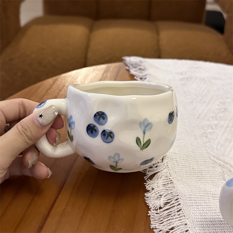 Korea stiilis käsitsi maalitud lilleline käsitsi valmistatud keraamiline kohvitass, piiriülene väärtuslik hommikusöögitass, lattetass