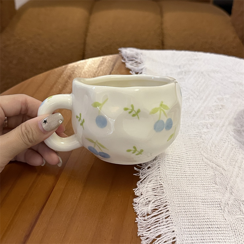 Korea stiilis käsitsi maalitud lilleline käsitsi valmistatud keraamiline kohvitass, piiriülene väärtuslik hommikusöögitass, lattetass