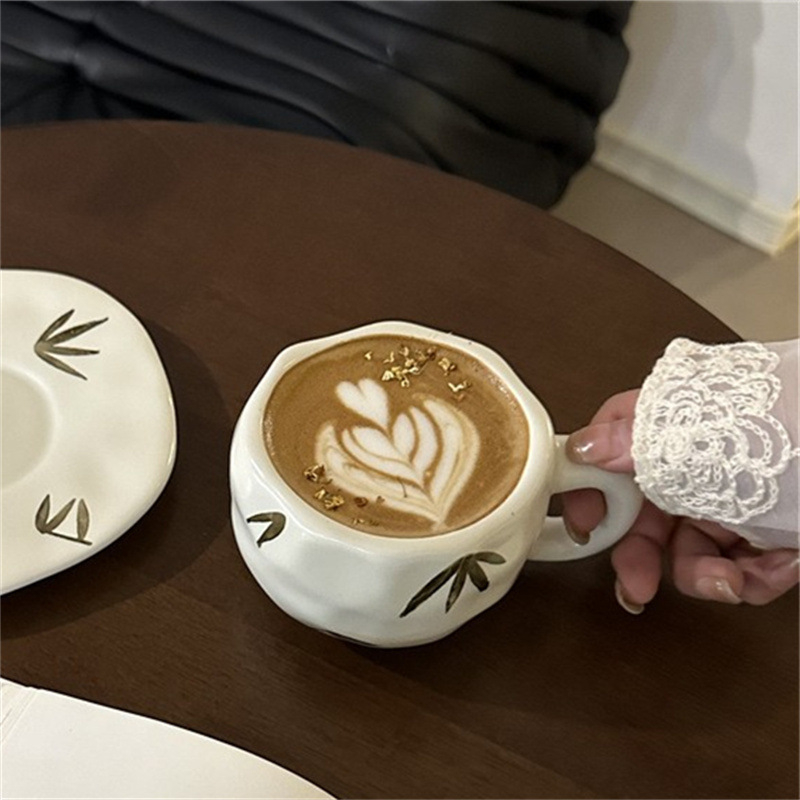 Korea stiilis käsitsi maalitud lilleline käsitsi valmistatud keraamiline kohvitass, piiriülene väärtuslik hommikusöögitass, lattetass