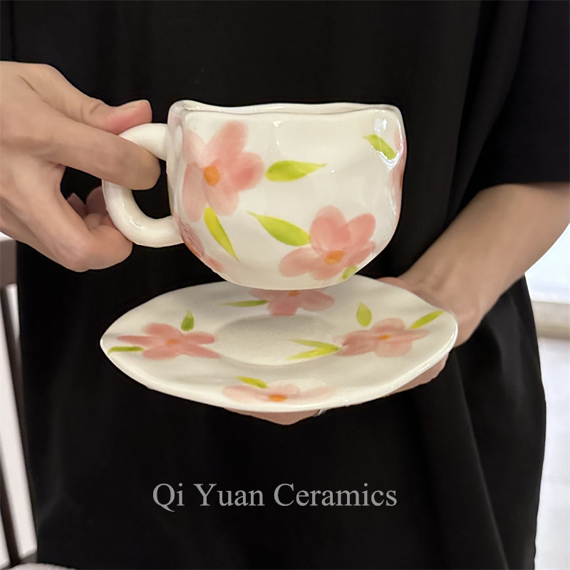 Korea stiilis käsitsi maalitud lilleline käsitsi valmistatud keraamiline kohvitass, piiriülene väärtuslik hommikusöögitass, lattetass