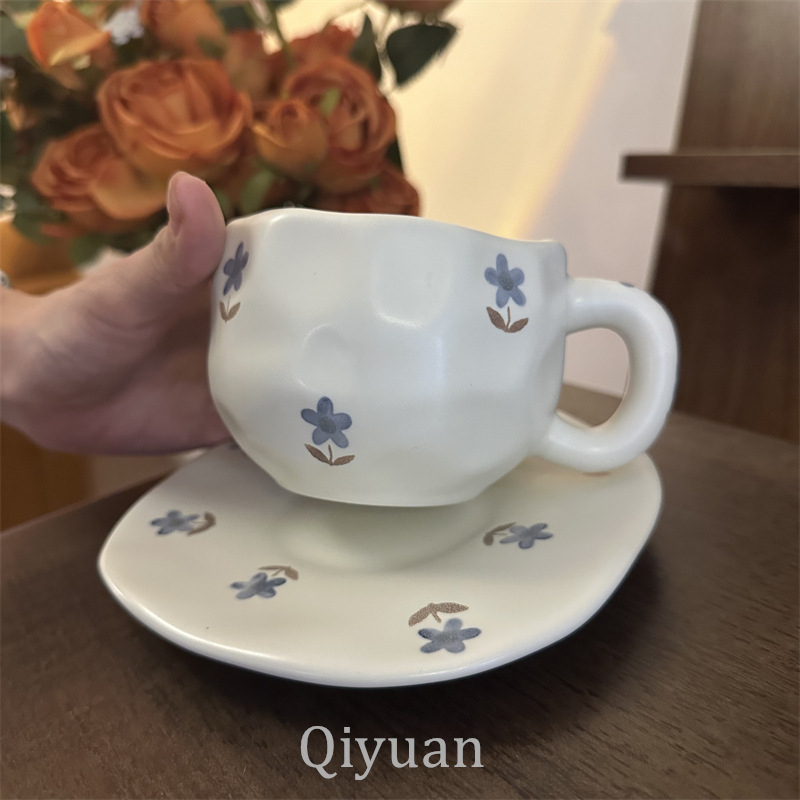 Korea stiilis käsitsi maalitud lilleline käsitsi valmistatud keraamiline kohvitass, piiriülene väärtuslik hommikusöögitass, lattetass