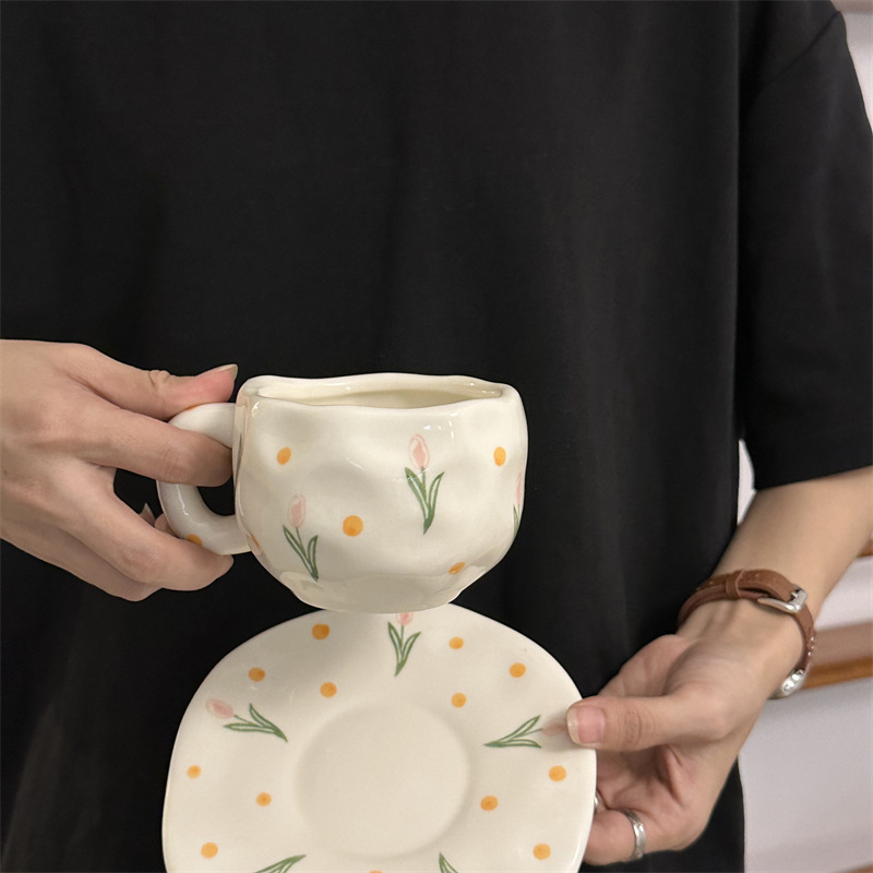 Korea stiilis käsitsi maalitud lilleline käsitsi valmistatud keraamiline kohvitass, piiriülene väärtuslik hommikusöögitass, lattetass