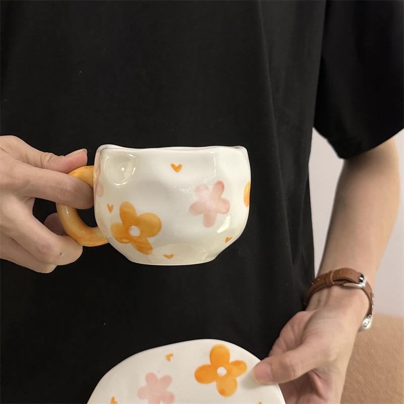 Korea stiilis käsitsi maalitud lilleline käsitsi valmistatud keraamiline kohvitass, piiriülene väärtuslik hommikusöögitass, lattetass