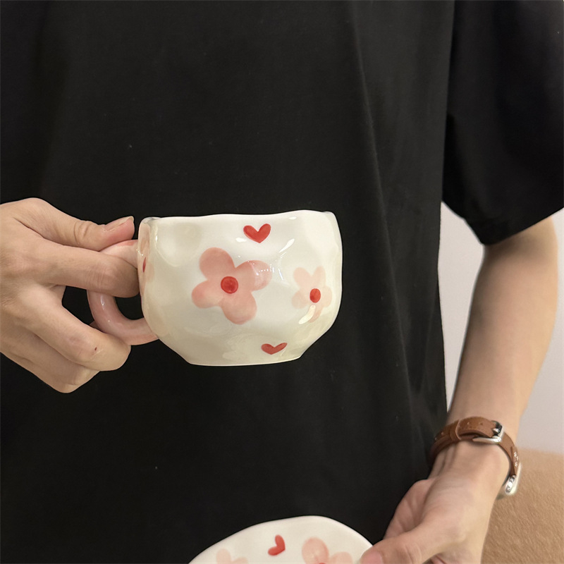 Korea stiilis käsitsi maalitud lilleline käsitsi valmistatud keraamiline kohvitass, piiriülene väärtuslik hommikusöögitass, lattetass