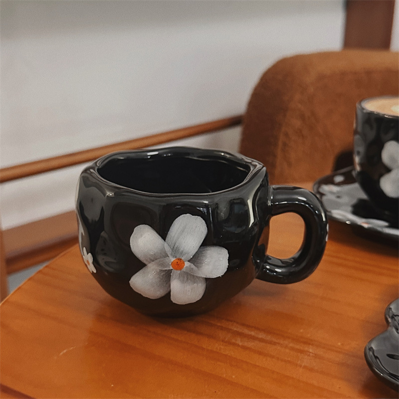 Korea stiilis käsitsi maalitud lilleline käsitsi valmistatud keraamiline kohvitass, piiriülene väärtuslik hommikusöögitass, lattetass