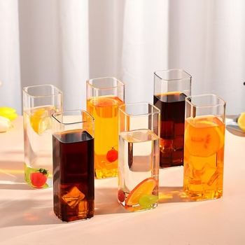 Ruudukujuline klaasist tassikomplekt koduseks kasutamiseks, läbipaistva veetopsi hulgimüük, logo, kõrge temperatuurikindel, ühekihiline teetass, kõrge borosilikaadi sisaldusega veetass