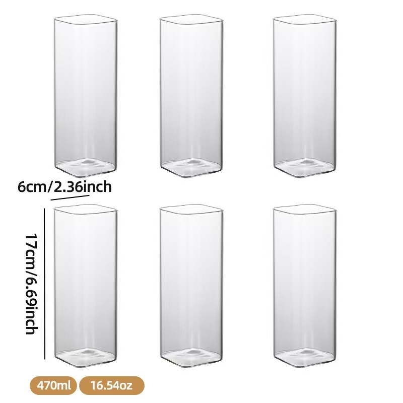 Ruudukujuline klaasist tassikomplekt koduseks kasutamiseks, läbipaistva veetopsi hulgimüük, logo, kõrge temperatuurikindel, ühekihiline teetass, kõrge borosilikaadi sisaldusega veetass