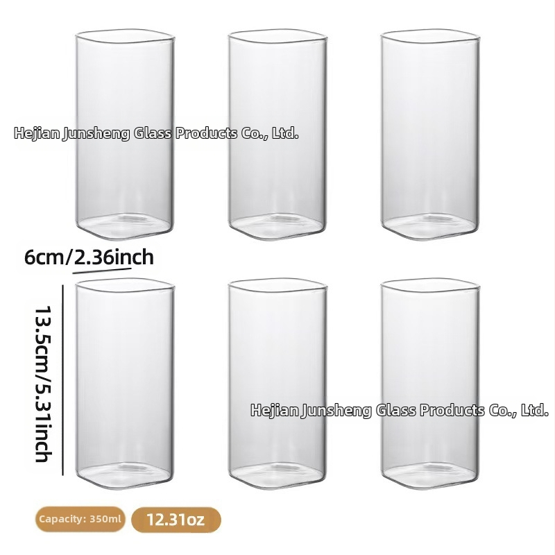 Ruudukujuline klaasist tassikomplekt koduseks kasutamiseks, läbipaistva veetopsi hulgimüük, logo, kõrge temperatuurikindel, ühekihiline teetass, kõrge borosilikaadi sisaldusega veetass