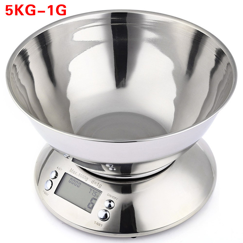 Roostevabast terasest köögikaal 5kg kausiga, majapidamise väike digitaalne lauakaal, digitaalne kaal hulgimüügi küpsetuskaal