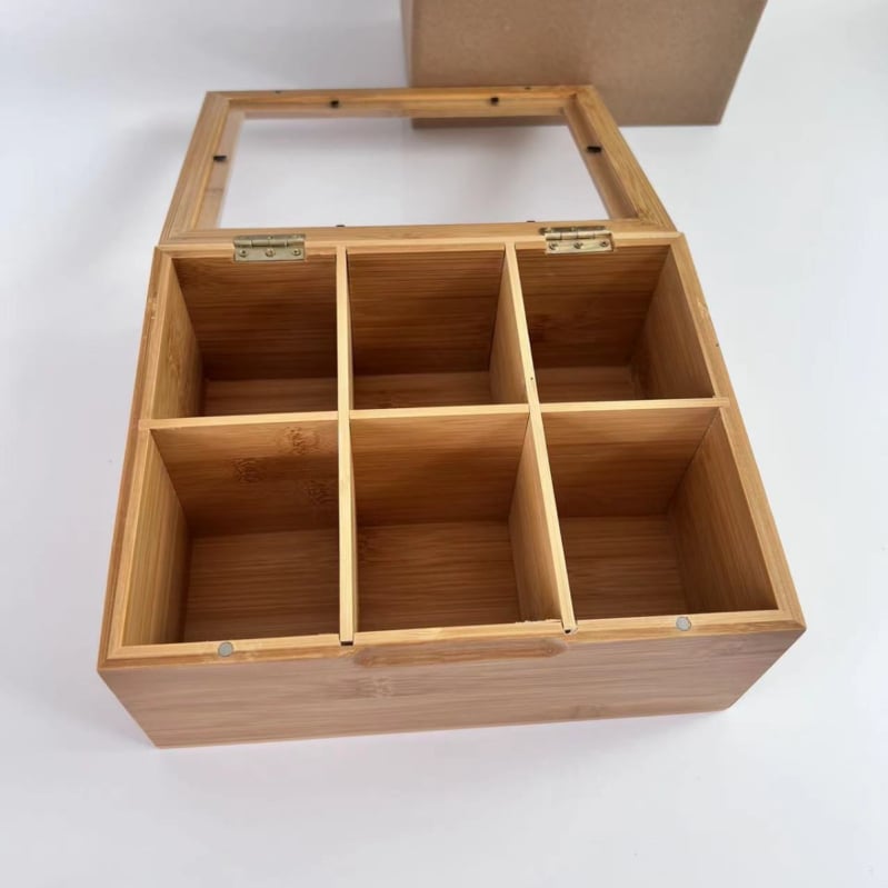 Κουτί τσαγιού από μπαμπού με 6 και 8 θήκες, κουτί αποθήκευσης από εργοστάσιο εξαγωγής, ξύλινο κουτί από φακελάκι τσαγιού, κουτί δώρου τσαγιού κατά παραγγελία