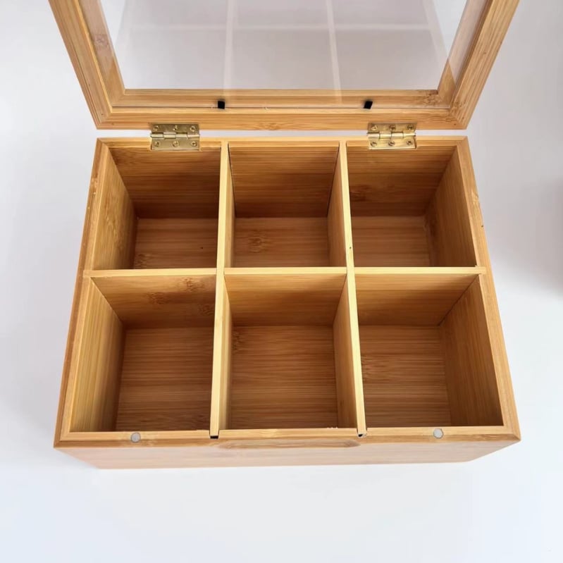 Κουτί τσαγιού από μπαμπού με 6 και 8 θήκες, κουτί αποθήκευσης από εργοστάσιο εξαγωγής, ξύλινο κουτί από φακελάκι τσαγιού, κουτί δώρου τσαγιού κατά παραγγελία