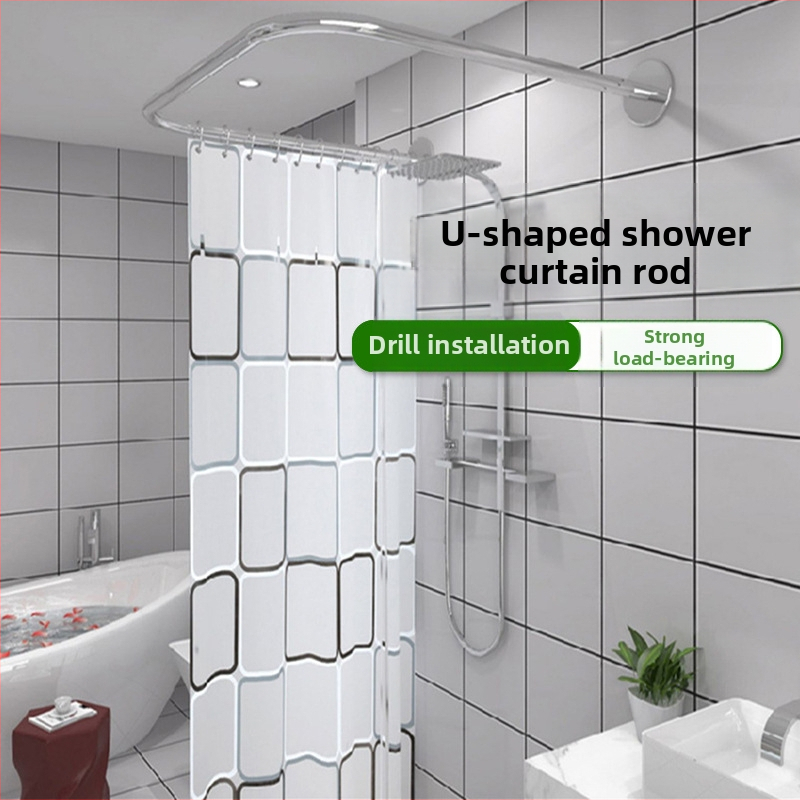 Фабричен директен мрежест червен телескопичен прът от неръждаема стомана, прът за дрехи, прът за завеса за душ, U-образен прът за баня, душ кабина, стойка за душ