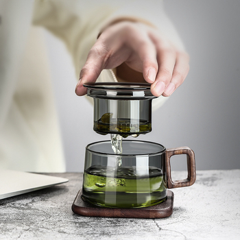 Arbatos puodelis su filtru, stiklinis, su dideliu borosilikato kiekiu, medinis arbatos puodelis, mini „Dun Dun“ puodelis, arbatos atskyrimo puodelis namams, biurui, naujas
