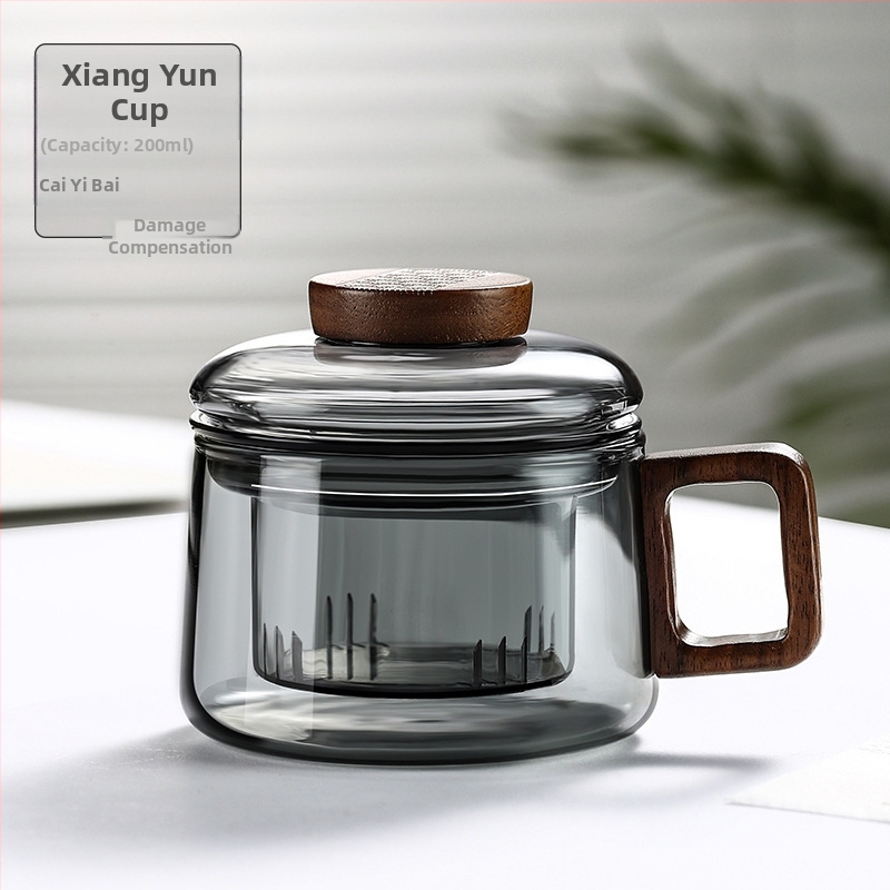 Arbatos puodelis su filtru, stiklinis, su dideliu borosilikato kiekiu, medinis arbatos puodelis, mini „Dun Dun“ puodelis, arbatos atskyrimo puodelis namams, biurui, naujas