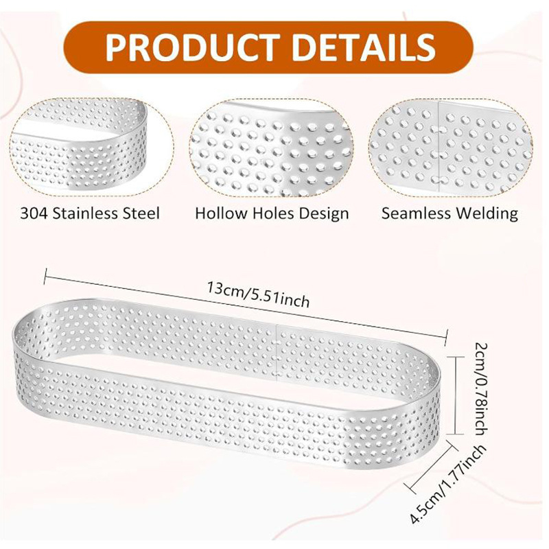 Трансгранична нова форма за тарт от неръждаема стомана, незалепваща, перфорирана, термоустойчива форма за тарт, мус, пръстен