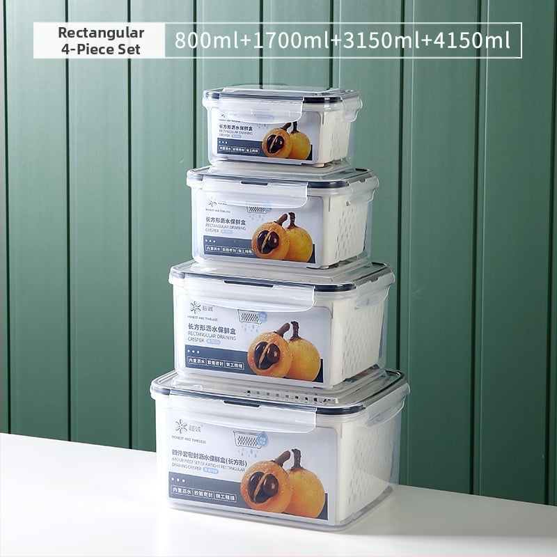 Dvojvrstvová odtoková chladnička na uchovávanie čerstvosti v kuchyni, mrazená potravinárska uzavretá krabica, priehľadná úložná krabica pre domácnosti, veľkoobchod