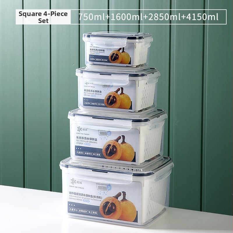 Dvojvrstvová odtoková chladnička na uchovávanie čerstvosti v kuchyni, mrazená potravinárska uzavretá krabica, priehľadná úložná krabica pre domácnosti, veľkoobchod