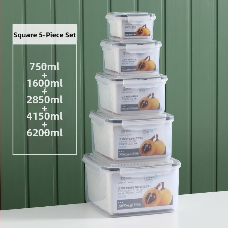 Dvojvrstvová odtoková chladnička na uchovávanie čerstvosti v kuchyni, mrazená potravinárska uzavretá krabica, priehľadná úložná krabica pre domácnosti, veľkoobchod