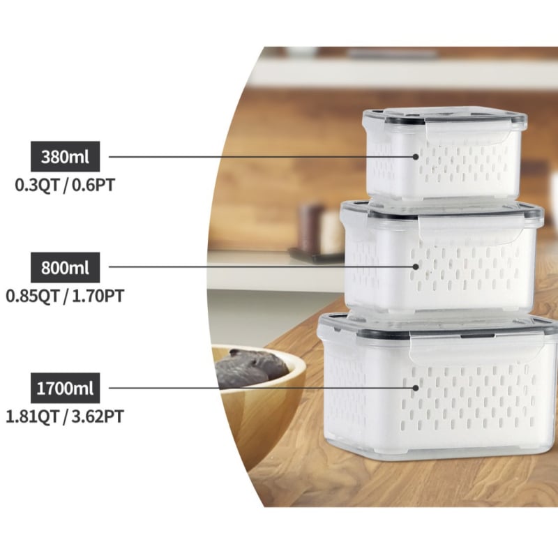 Dvojvrstvová odtoková chladnička na uchovávanie čerstvosti v kuchyni, mrazená potravinárska uzavretá krabica, priehľadná úložná krabica pre domácnosti, veľkoobchod