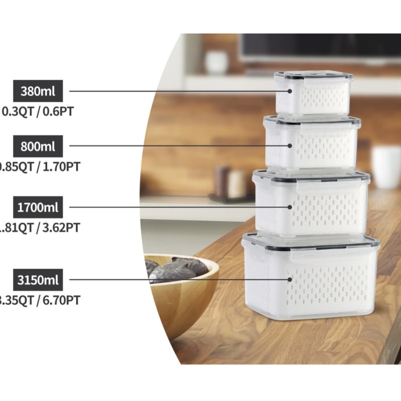 Dvojvrstvová odtoková chladnička na uchovávanie čerstvosti v kuchyni, mrazená potravinárska uzavretá krabica, priehľadná úložná krabica pre domácnosti, veľkoobchod