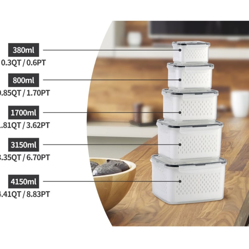 Dvojvrstvová odtoková chladnička na uchovávanie čerstvosti v kuchyni, mrazená potravinárska uzavretá krabica, priehľadná úložná krabica pre domácnosti, veľkoobchod