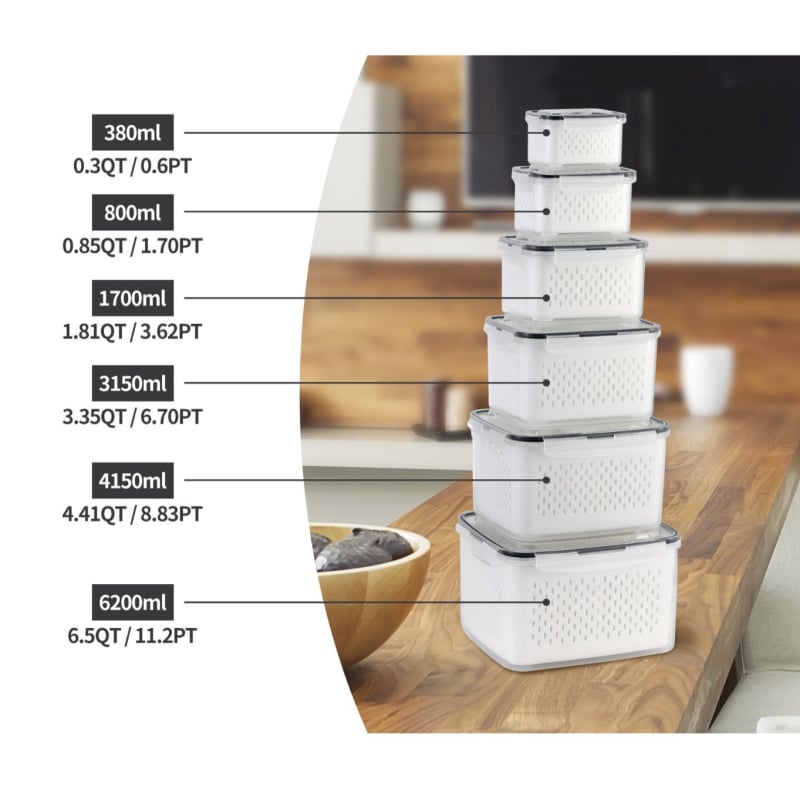 Dvojvrstvová odtoková chladnička na uchovávanie čerstvosti v kuchyni, mrazená potravinárska uzavretá krabica, priehľadná úložná krabica pre domácnosti, veľkoobchod