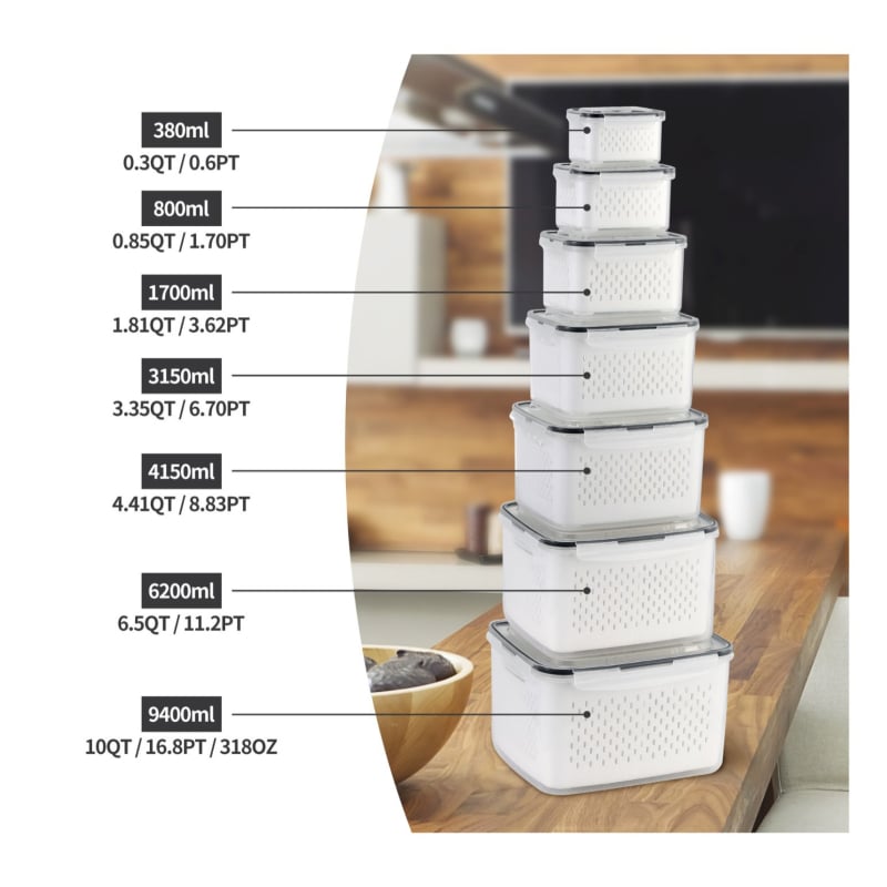 Dvojvrstvová odtoková chladnička na uchovávanie čerstvosti v kuchyni, mrazená potravinárska uzavretá krabica, priehľadná úložná krabica pre domácnosti, veľkoobchod