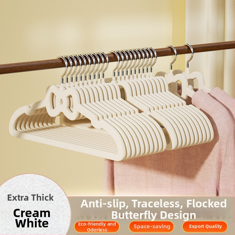 Закачалка за дрехи с флокирана повърхност, немаркираща, неплъзгаща се, домакинска стойка за окачване на дрехи, специална стойка за дрехи за органайзери на едро