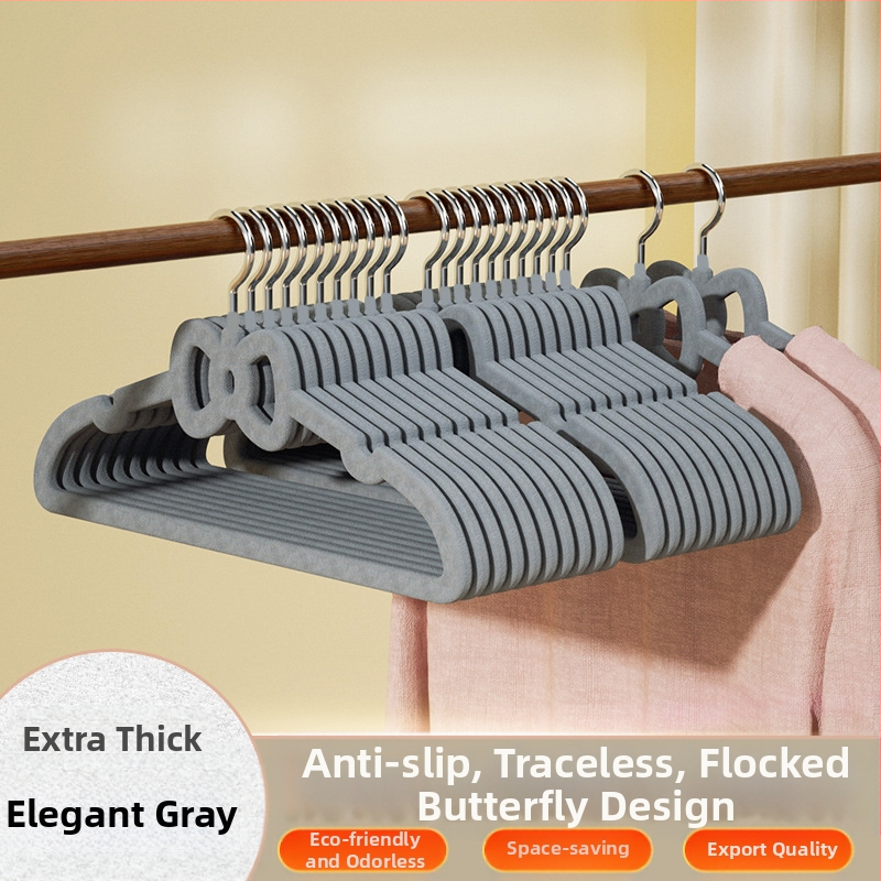 Закачалка за дрехи с флокирана повърхност, немаркираща, неплъзгаща се, домакинска стойка за окачване на дрехи, специална стойка за дрехи за органайзери на едро
