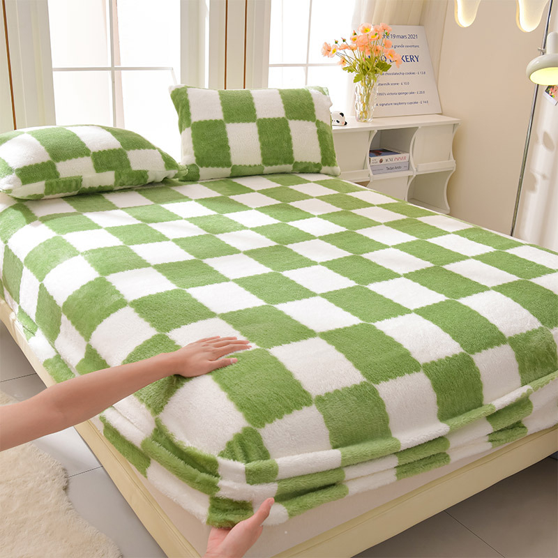 Talvine piimavärvi sametist voodimüts, ühes tükis fliisvoodriga voodikate, kolmeosaline komplekt 2024. aasta uus madratsikaitse, flanellvoodikate