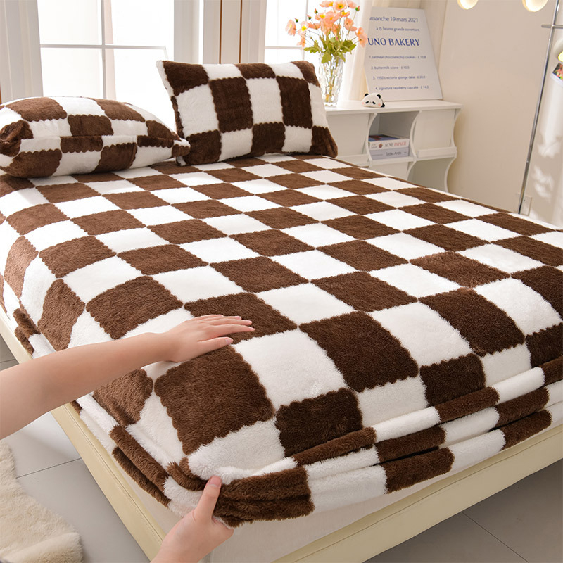 Talvine piimavärvi sametist voodimüts, ühes tükis fliisvoodriga voodikate, kolmeosaline komplekt 2024. aasta uus madratsikaitse, flanellvoodikate