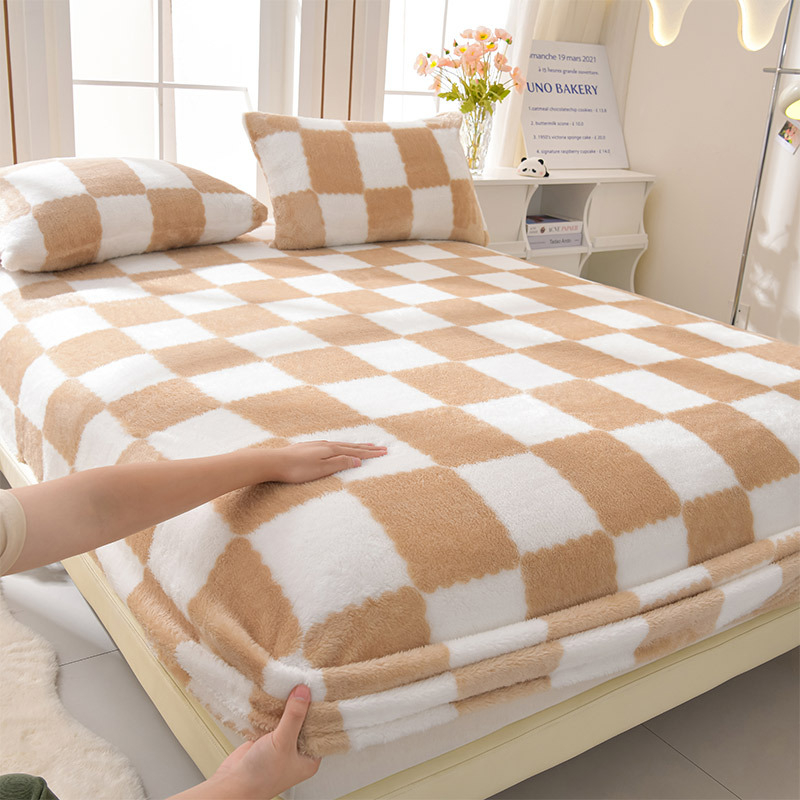 Talvine piimavärvi sametist voodimüts, ühes tükis fliisvoodriga voodikate, kolmeosaline komplekt 2024. aasta uus madratsikaitse, flanellvoodikate