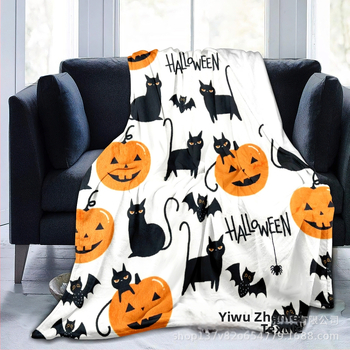 Šaltinio gamykla tiesiogiai tiekia „Amazon AliExpress“ Helovino tematikos moliūgų šikšnosparnių spausdinimo flanelinę antklodę